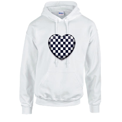Black Chequered Heart Unisex Cotton Hoodie 5 sizes 3 Colours Available Latex printed HD23