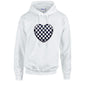 Black Chequered Heart Unisex Cotton Hoodie 5 sizes 3 Colours Available Latex printed HD23