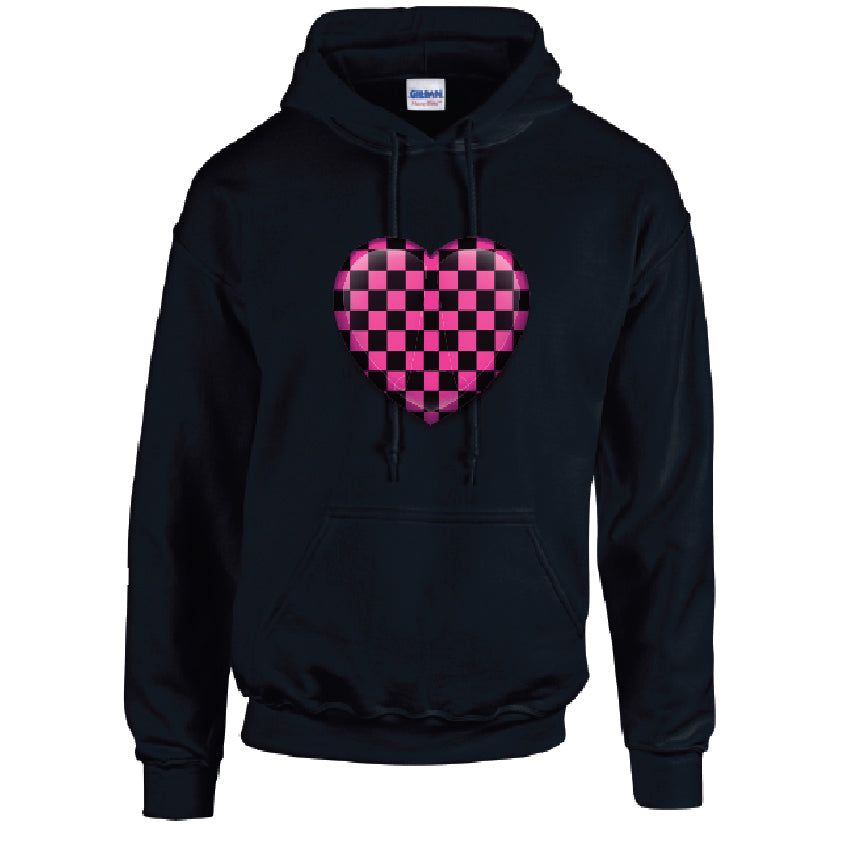 Pink Chequered Heart Unisex Cotton Hoodie 5 sizes 3 Colours Available Printed HD25