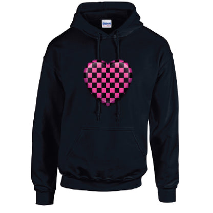 Pink Chequered Heart Unisex Cotton Hoodie 5 sizes 3 Colours Available Printed HD25