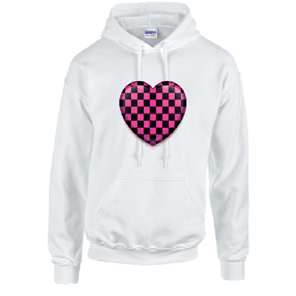 Pink Chequered Heart Unisex Cotton Hoodie 5 sizes 3 Colours Available Printed HD25