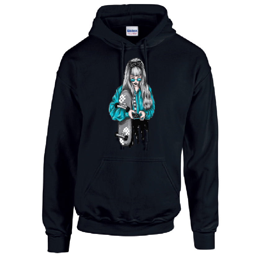 Blue Skater Girl Unisex Cotton Hoodie 5 Sizes 3 Colours Available Printed HD32