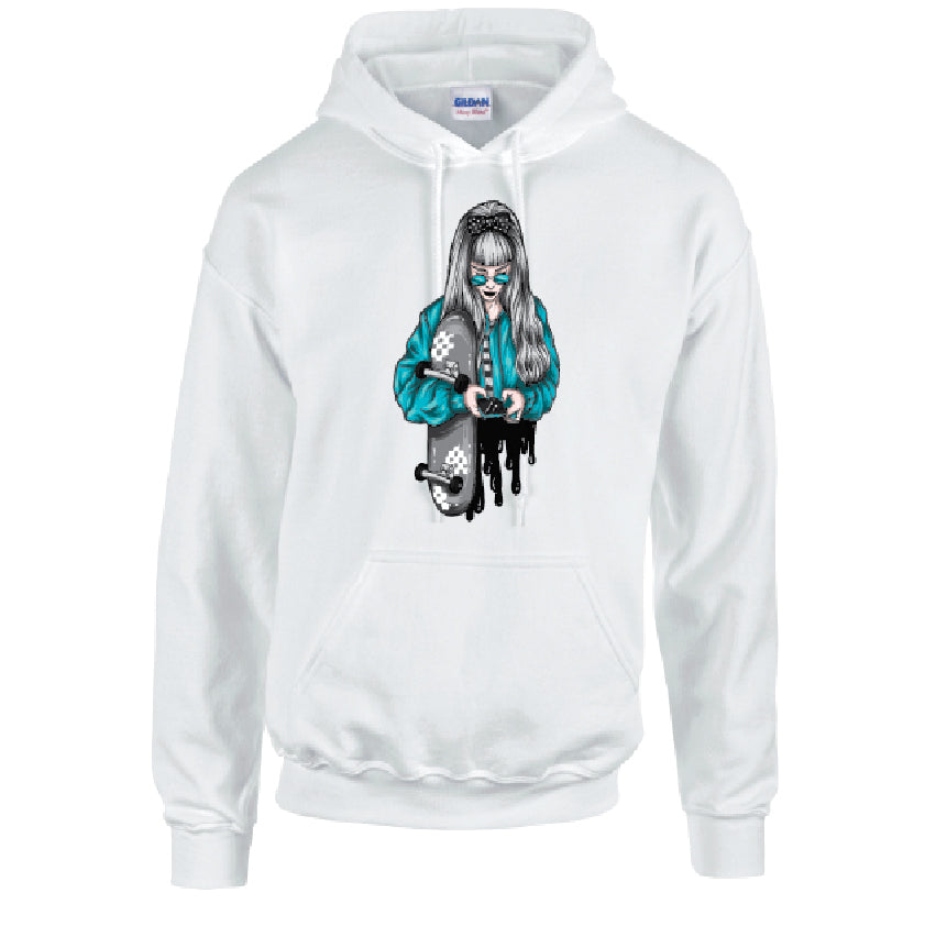Blue Skater Girl Unisex Cotton Hoodie 5 Sizes 3 Colours Available Printed HD32