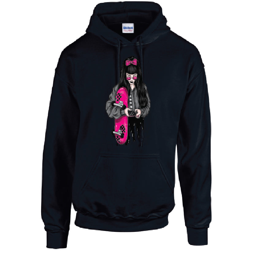 Pink Skater Girl Unisex Cotton Hoodie 5 Sizes 3 Colours Available Printed HD37
