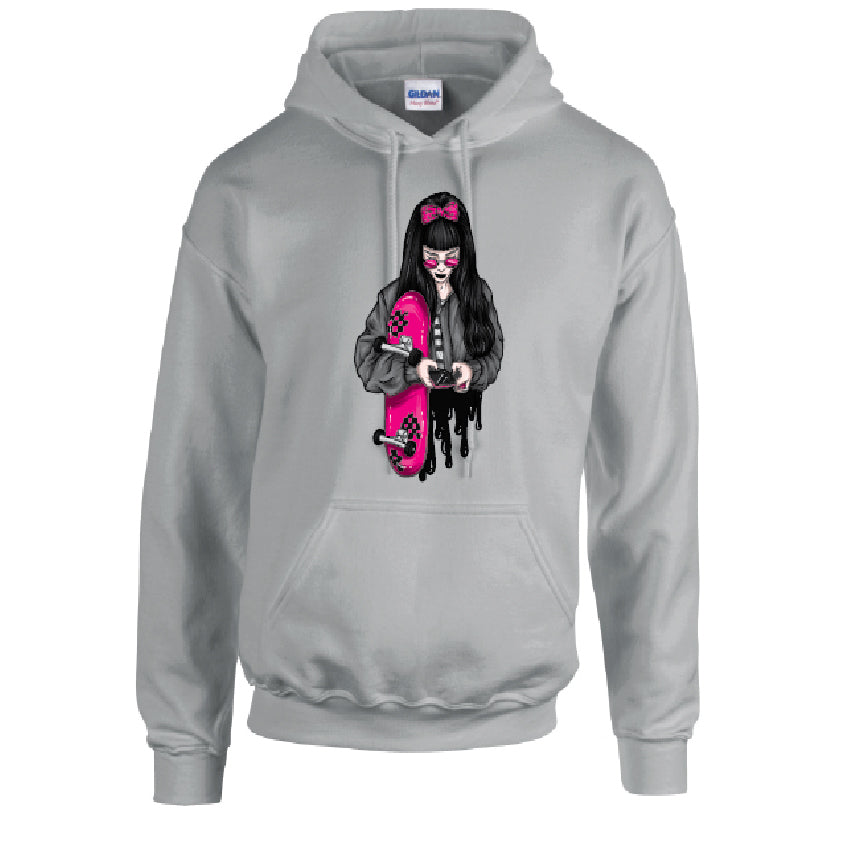 Pink Skater Girl Unisex Cotton Hoodie 5 Sizes 3 Colours Available Printed HD37