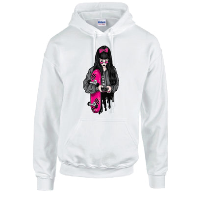 Pink Skater Girl Unisex Cotton Hoodie 5 Sizes 3 Colours Available Printed HD37