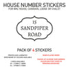 HS01-10 Vinyl Wheelie Bin House Caravan Lodge Stickers x4 Numbers Road Street Name