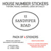 HS01-10 Vinyl Wheelie Bin House Caravan Lodge Stickers x4 Numbers Road Street Name