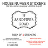 HS01-10 Vinyl Wheelie Bin House Caravan Lodge Stickers x4 Numbers Road Street Name