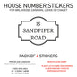 HS01-10 Vinyl Wheelie Bin House Caravan Lodge Stickers x4 Numbers Road Street Name
