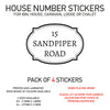 HS01-10 Vinyl Wheelie Bin House Caravan Lodge Stickers x4 Numbers Road Street Name