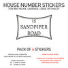 HS01-10 Vinyl Wheelie Bin House Caravan Lodge Stickers x4 Numbers Road Street Name