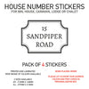 HS11-20 Vinyl Wheelie Bin House Caravan Lodge Stickers x4 Numbers Road Street Name Various Designs Available