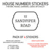 HS11-20 Vinyl Wheelie Bin House Caravan Lodge Stickers x4 Numbers Road Street Name Various Designs Available