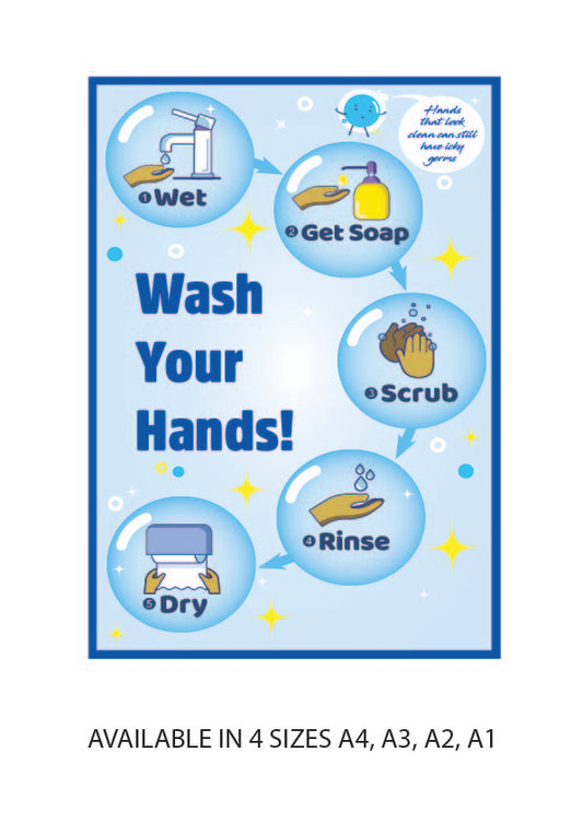 Hand Washing A5 Stickers (2x 148mm x 210mm) Health And Safety Warning Sticker Printed HW01-07
