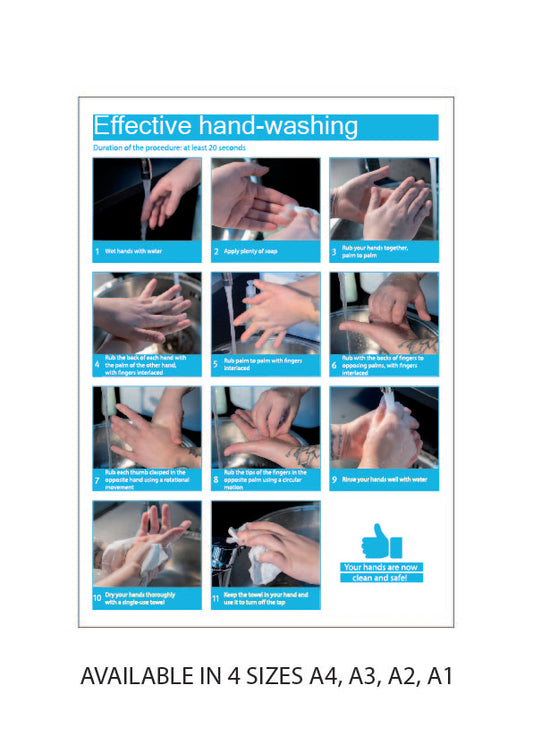 Hand Washing A5 Stickers (2x 148mm x 210mm) Health And Safety Warning Sticker Printed HW01-07