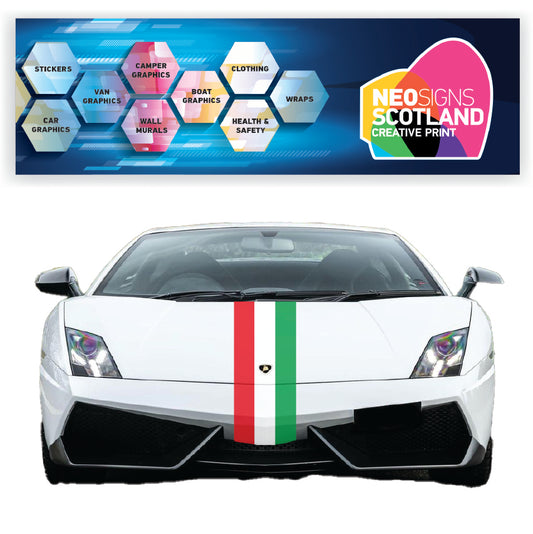 IT1.1 Italian Racing Bonnet stripe 1.1m (1100mm) Long laminated for Ferrari Fiat Alfa Romeo Mini sticker graphics various widths available