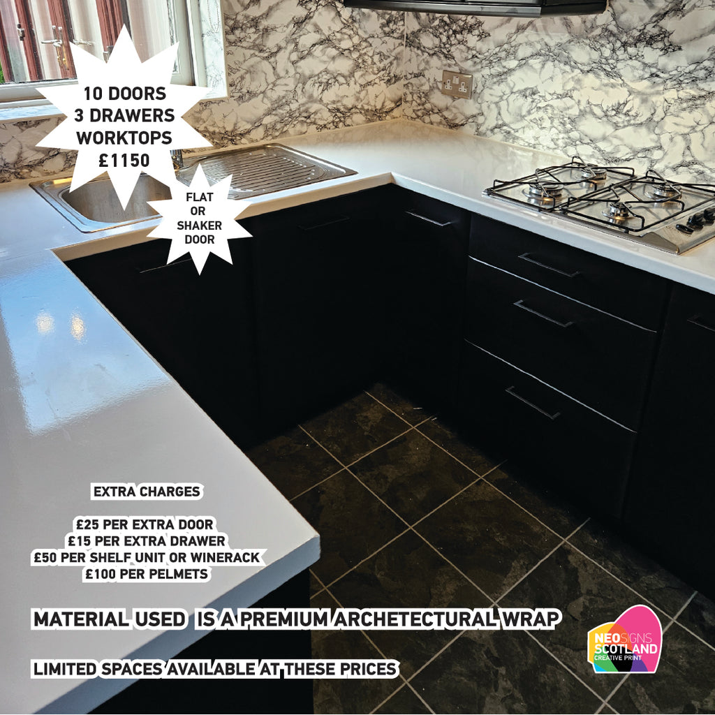 Full Premium Kitchen Wrap including 10 Doors & 3 Drawer, Trims, Kickboards, End Panels and Worktops