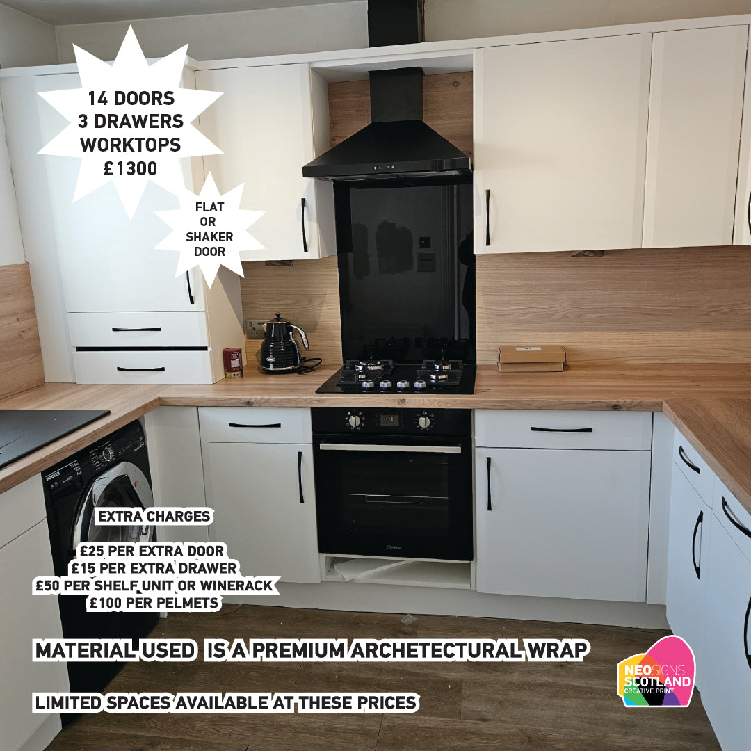 Full Premium Kitchen Wrap including 14 Doors & 3 Drawer, Trims, Kickboards, End Panels and Worktops