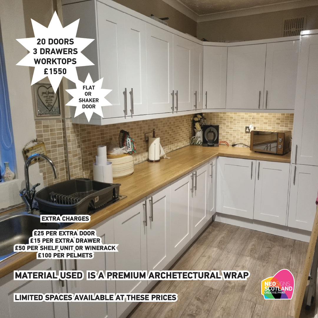 Full Premium Kitchen Wrap including 20 Doors & 3 Drawer, Trims, Kickboards, End Panels and Worktops
