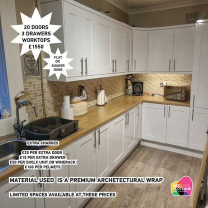 Full Premium Kitchen Wrap including 20 Doors & 3 Drawer, Trims, Kickboards, End Panels and Worktops