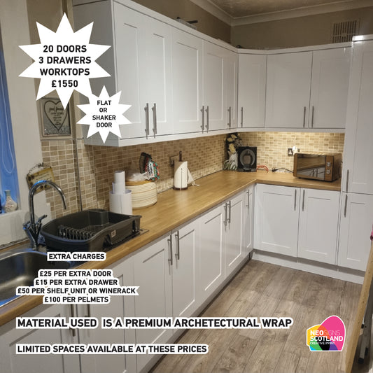 Full Premium Kitchen Wrap including 20 Doors & 3 Drawer, Trims, Kickboards, End Panels and Worktops