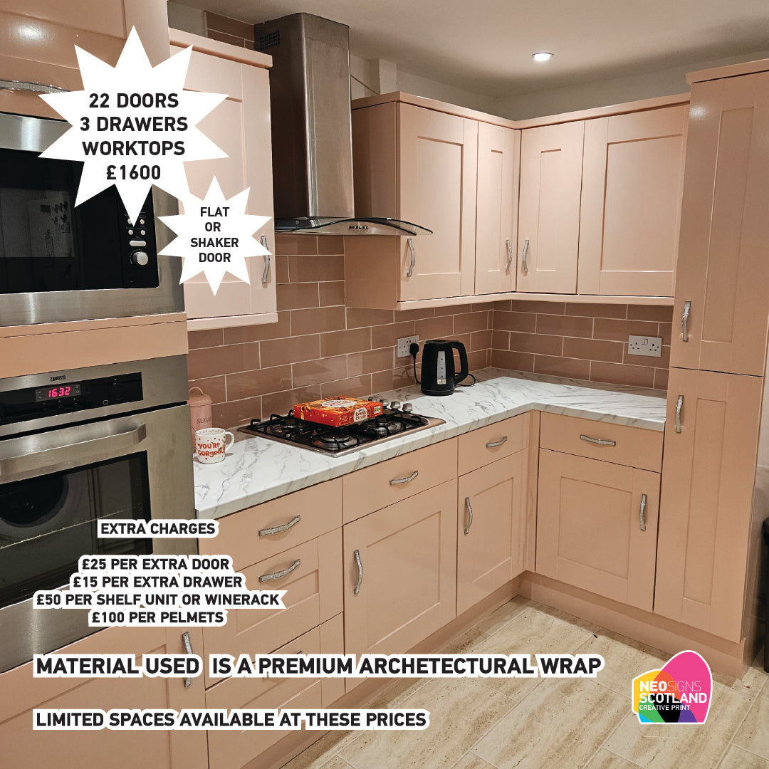 Full Premium Kitchen Wrap including 22 Doors & 3 Drawer, Trims, Kickboards, End Panels and Worktops