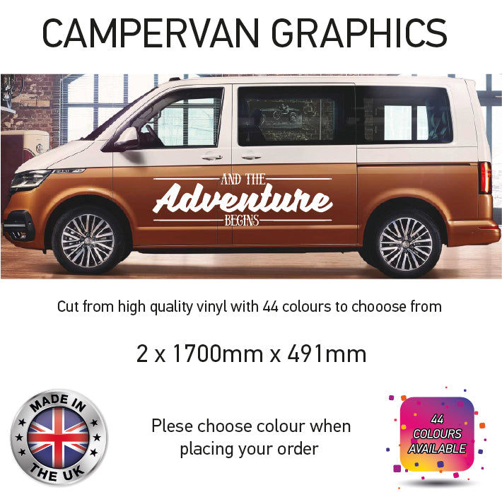 LCG01-37 Adventure Awaits Graphic stickers fits all Motorhomes And Campervans Various Designs Available
