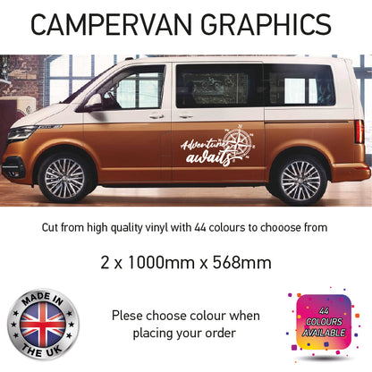 LCG11-LCG20 Adventure Awaits Graphic stickers fits all Motorhomes And Campervans Various Designs Available