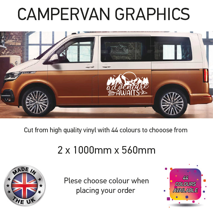 LCG01-37 Adventure Awaits Graphic stickers fits all Motorhomes And Campervans Various Designs Available