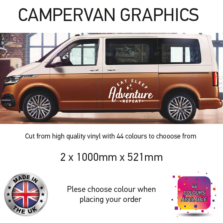 LCG01-37 Adventure Awaits Graphic stickers fits all Motorhomes And Campervans Various Designs Available
