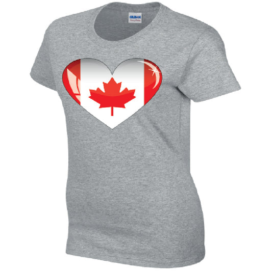 Canada Heart Ladies Cotton T-Shirt Available in Black Grey and White LT05