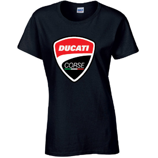 Ducati Corse Ladies Cotton T-Shirt Available in Black Grey and White LT07