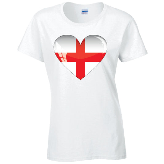 England Heart Ladies Cotton T-Shirt Available in Black Grey and White LT08