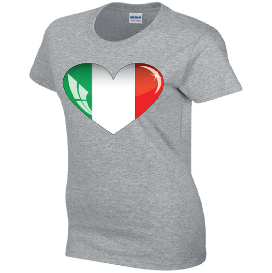 Italy Heart Ladies Cotton T-Shirt Available in Black Grey and White LT09