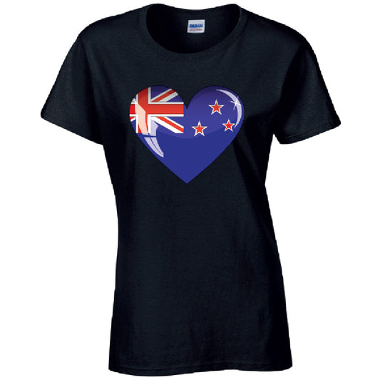 New Zealand Heart Ladies Cotton T-Shirt Available in Black Grey and White LT11