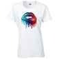 Blue and Red Lips Ladies Cotton T-Shirt Available in Black Grey and White LT15