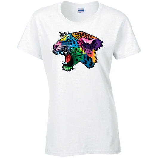 Leopard Animal Ladies Cotton T-Shirt Available in Black Grey and White LT17