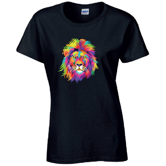 Lion Animal Ladies Cotton T-Shirt Available in Black Grey and White LT18