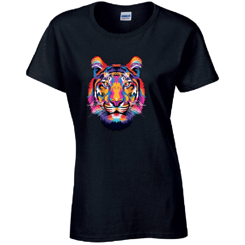 Tiger Animal Ladies Cotton T-Shirt Available in Black Grey and White LT19