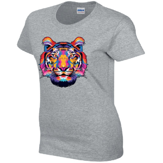 Tiger Animal Ladies Cotton T-Shirt Available in Black Grey and White LT19