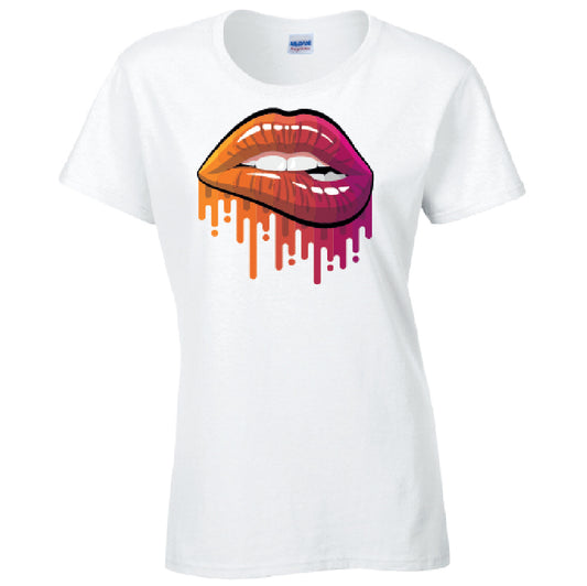 Orange and Pink Lips Ladies Cotton T-Shirt Available in Black Grey and White LT20