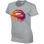 Orange and Pink Lips Ladies Cotton T-Shirt Available in Black Grey and White LT20