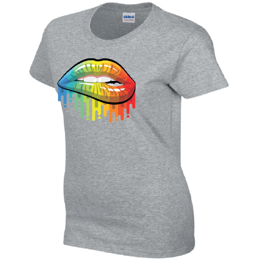 Rainbow Lips Ladies Cotton T-Shirt Available in Black Grey and White LT21