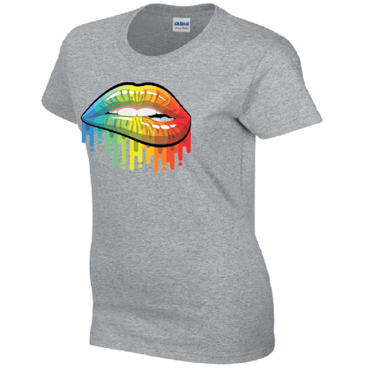 Rainbow Lips Ladies Cotton T-Shirt Available in Black Grey and White LT21