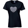 Black Chequered Heart Ladies Cotton T-Shirt Available in Black Grey and White LT23