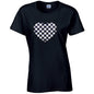 Black Chequered Heart Ladies Cotton T-Shirt Available in Black Grey and White LT23