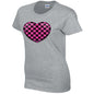 Pink Chequered Heart Ladies Cotton T-Shirt Available in Black Grey and White LT25