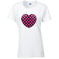Pink Chequered Heart Ladies Cotton T-Shirt Available in Black Grey and White LT25