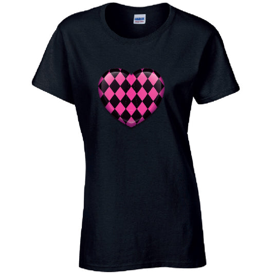 Pink Harley Quinn Heart Ladies Cotton T-Shirt Available in Black Grey and White LT26